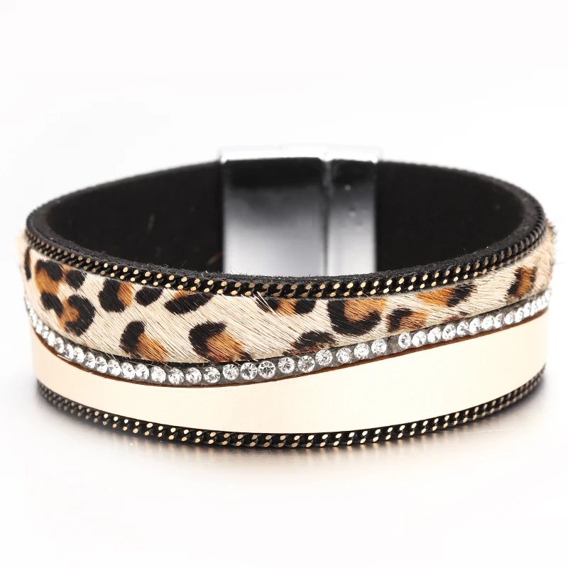 ALLYES леопардовые кожаные браслеты для женщин Femme браслеты и браслеты богемные хрустальные Бохо широкий браслет обруча женские ювелирные изделия