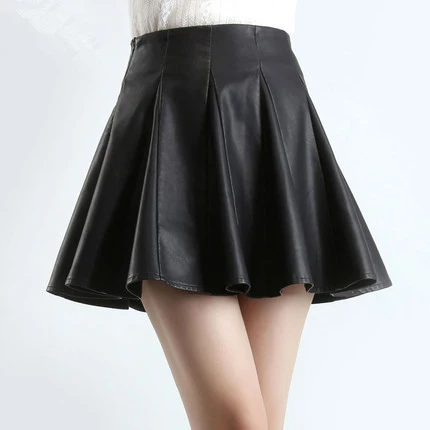 Black leather pleated mini skirt Clearance