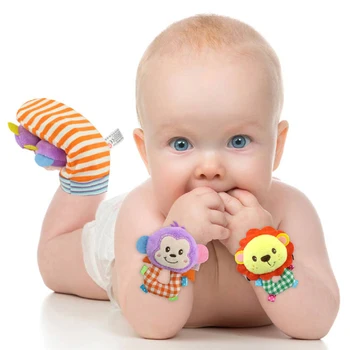 

2pcs/set lovely Wrist Rattle elephant monkey Plush waist band Multi-color Soft Baby watch band Infant Baby Newborn cartoon toys