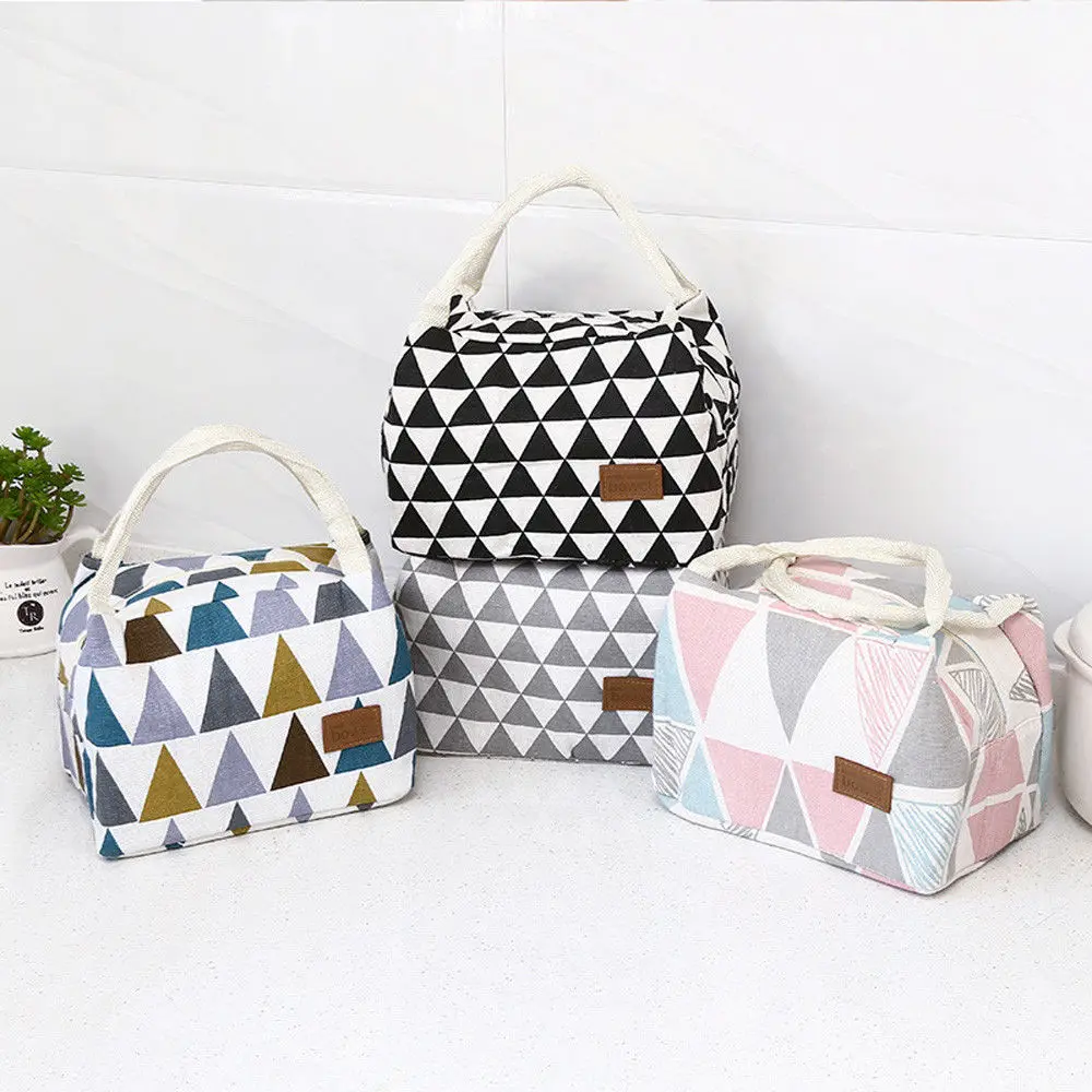 

2019 Functional Pattern Cooler Lunch Box Portable Insulated Canvas Lunch Bag Thermal Food Picnic Lunch Bags For Women Kids