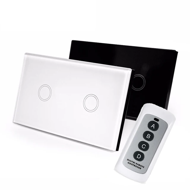 2017-US-Standard-Touch-Switch-2-Gang-1-Way-Wall-Light-Touch-Switch-White-Crystal-glass