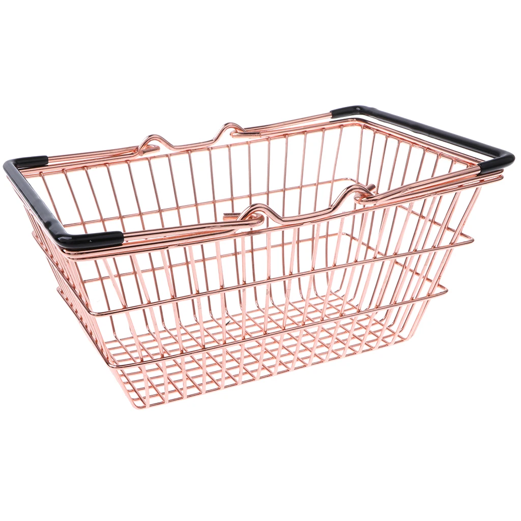 2pcs Kids Mini Metal Supermarket Shopping Basket For Kitchen Fruit Vegetable Food Grocery Storage Pretend Play Tools Toy Gifts