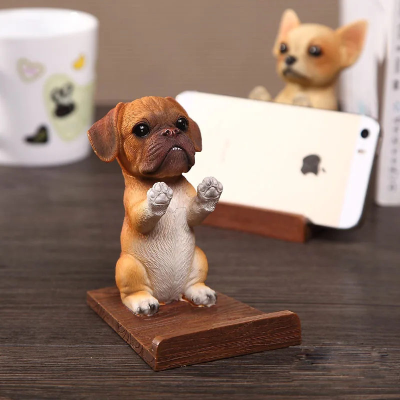 Universal Cell Phone Holder Wood Grain Resin 3D Animal Cute Pet Smart Dog Desk Decor Stand Bracket