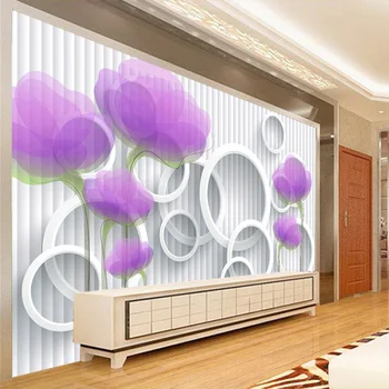 

Custom Photo Wallpaper Papel De Pared 3D Purple Flower Circle Stripe Mural Wall Papers Home Decor Living Room Modern Wallpaper