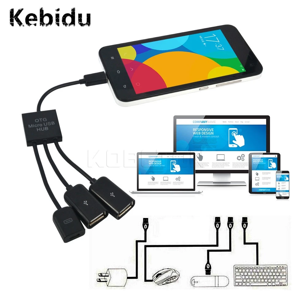 Kebidu Micro usb хаб к USB Female OTG Hub Кабель адаптер удлинитель для функциональный телефон
