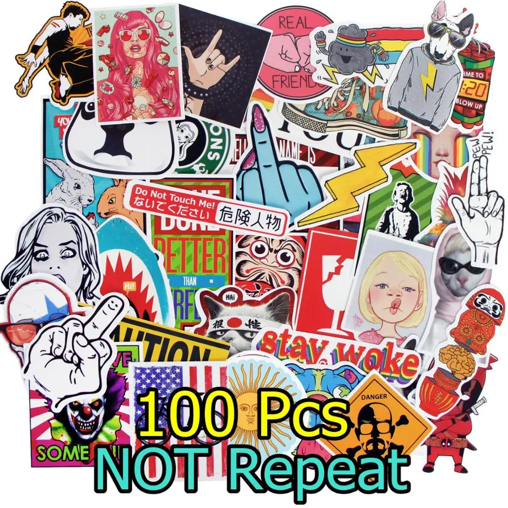 

100 Pcs Mixed Stickers Graffiti for Fridge Travel Case Car Motorbike Skateboard Luggage Phone Laptop Doodle Toys DIY JDM Sticker