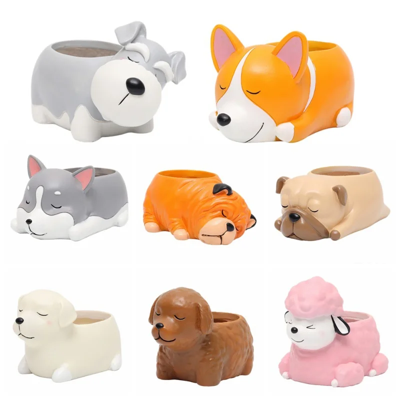 

Creative Cartoon Dogs Flower Vase Puppy Resin Planter for Succulents Cute Corgi Mini Flower Pot Desktop Pot Garden Bonsai for Ho