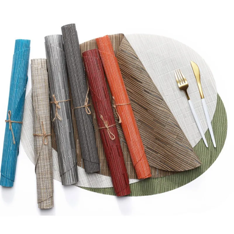 

2018 Durable Oval Table Mat PVC Woven Non-slip Bamboo Pattern Heat-resisted Placemat Home Decorations