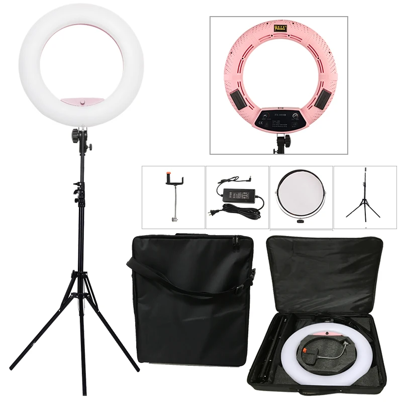 

Yidoblo Pink FS-480II 5500K Dimmable Camera Photo/Studio/Phone/Video 18"55W 480 LED Ring Light LED Lamp+ 2M tripod +Soft bag Kit