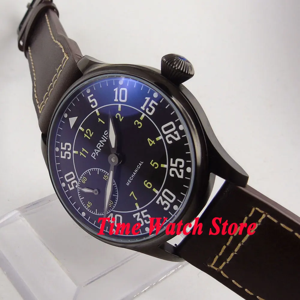 

44mm Parnis black dial luminous PVD case 6497 hand-winding men's watch 461