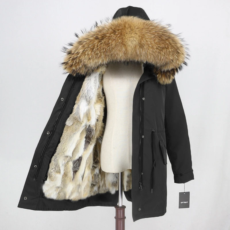 Discount OFTBUY Waterproof Long Parka Real Fur Coat Winter Jacket Women Natural Raccoon Fur Collar Real Rabbit Fur Liner Detachable Warm 21