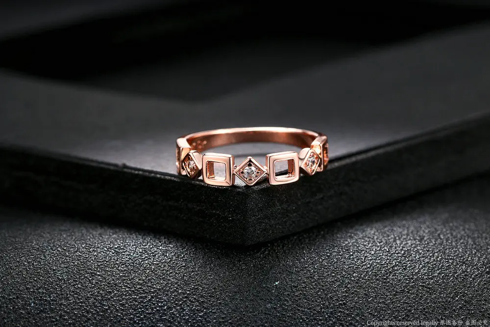 Двойное яркое повседневное стильное Розовое золото Цвет кубический цирконий геометрическое модное кольцо на палец ювелирные изделия для женщин девушек вечерние DFR197