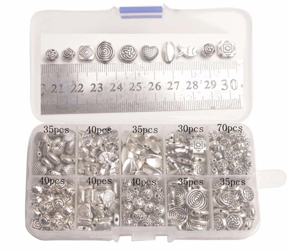 ONE BOX of Antiqued Silver Metal Spacer Beads W/Container for Jewelry Making