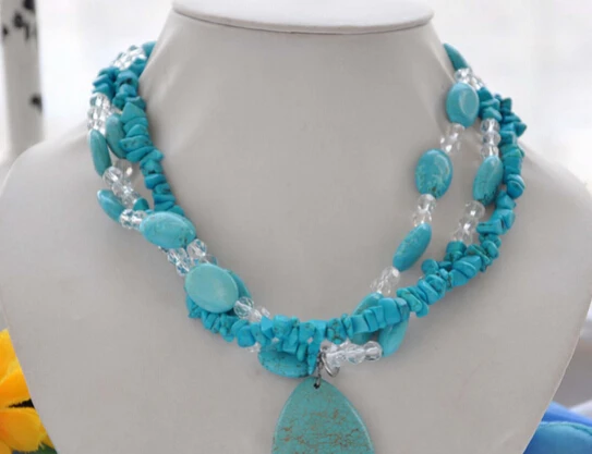 

ddh002599 BEAUTIFUL 3strands faceted crystal blue Turquoise pendant necklace 17inch