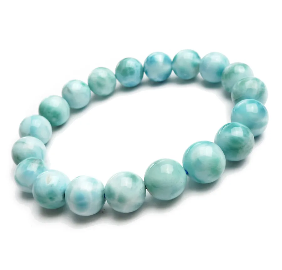 Pulsera De Larimar Azul Natural Para Mujer, Brazalete Con Patrón De Agua, Cuentas Redondas De 3