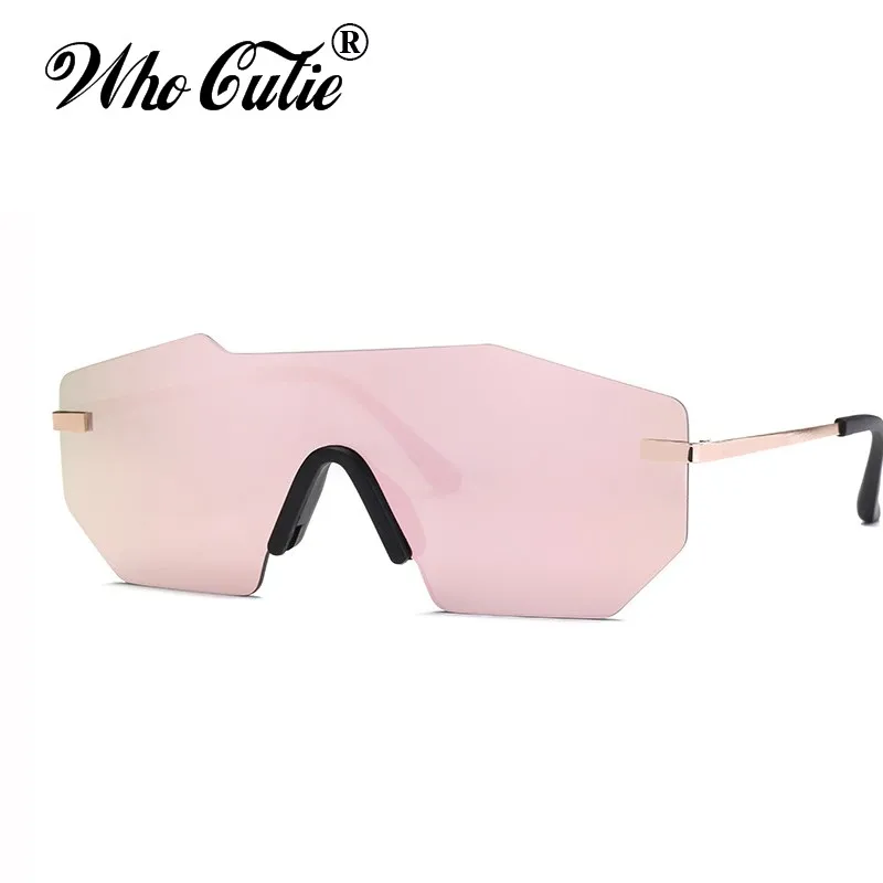 

WHO CUTIE 2017 Oversized Rimless One Piece Sunglasses Men Superstar Polygon Frameless Shield Ray Sun Glasses Shades OM310