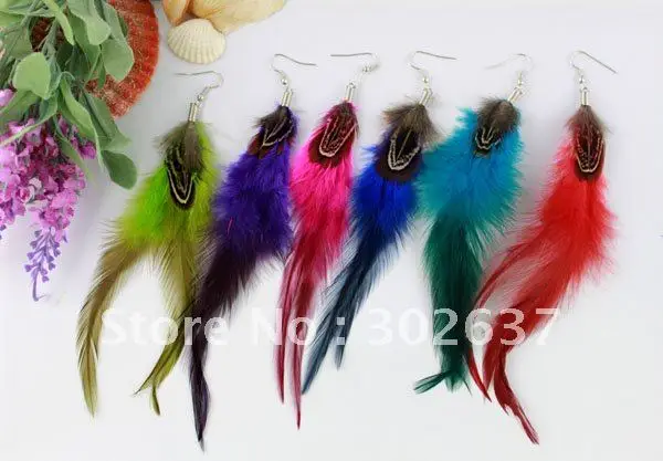 

12pairs Mixed Colours Fashion Natural Tail Feather Earrings #21015