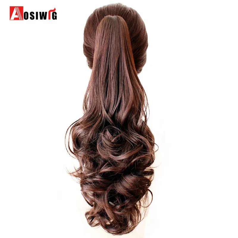 Фото AOSIWIG 22'' Synthetic Ponytail Wowen Wavy Claw Clip in PonyTail Hair Extension Heat Resistant Fake Pieces | Шиньоны и парики