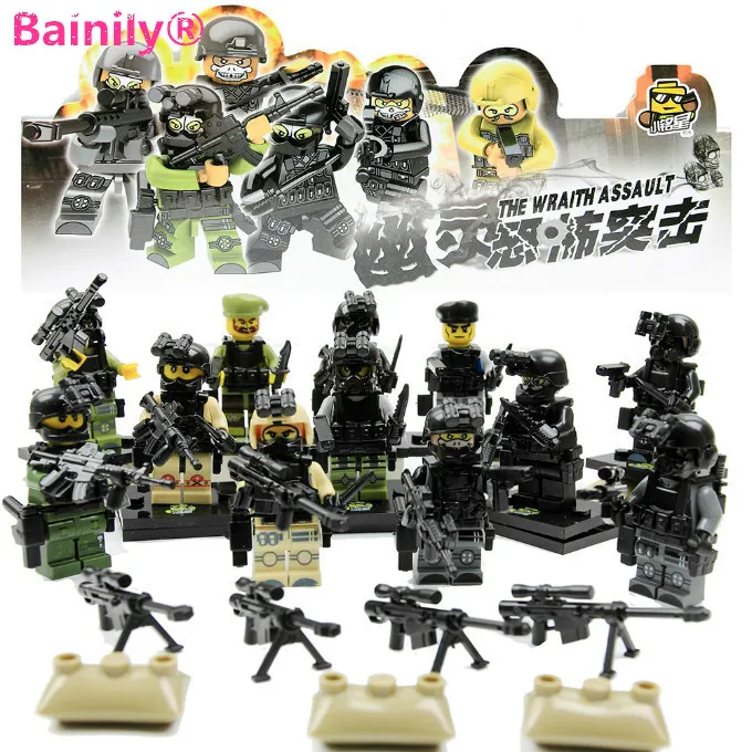 [Bainily]12pcs With Many Weapons World War Ghost Assault Military Soldier Compatible Legoe Weapon Model Building Block Bricks