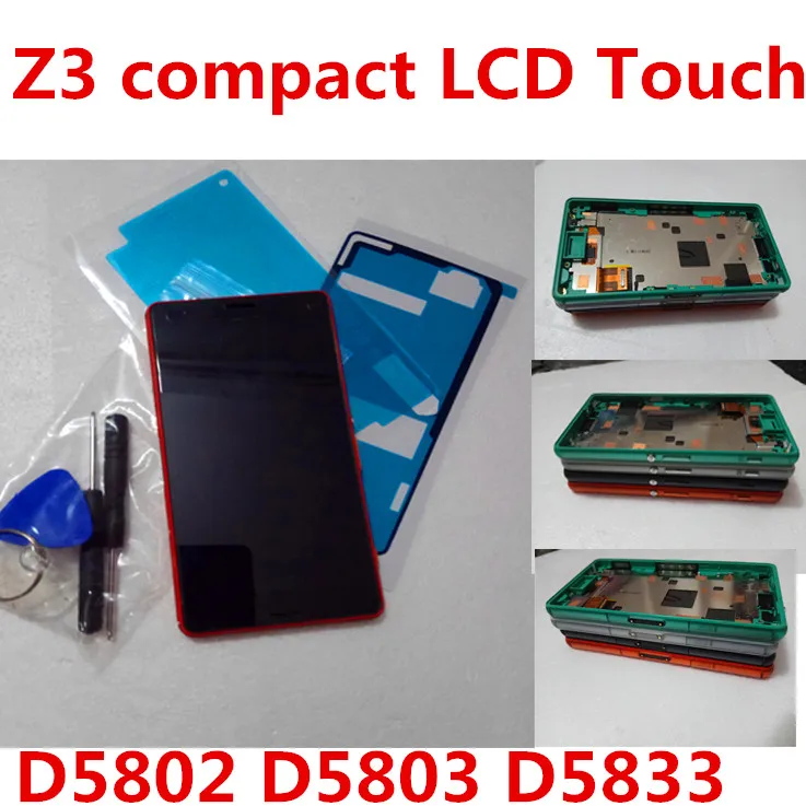 Tanie Czarny biały dla SONY Xperia Z3 kompaktowy wyświetlacz testowany dla SONY Xperia Z3C D5833 ekran dotykowy LCD z ramką Z3mini D5803 D5802