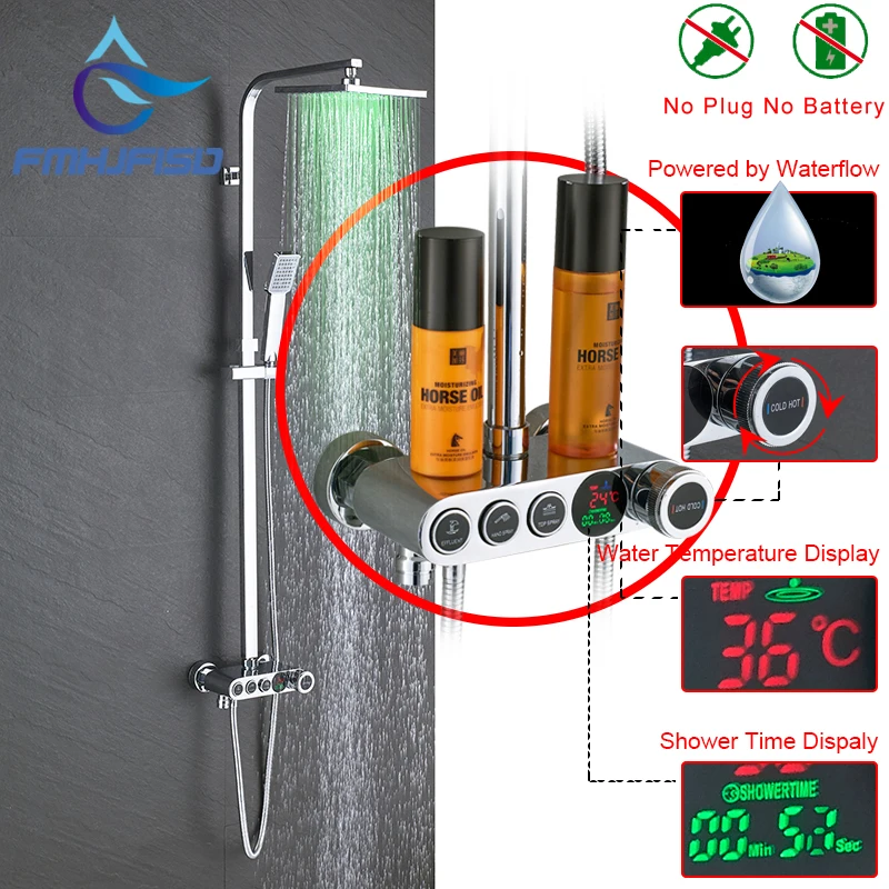 

Digital Display Shower Faucet 8" Shower Head Bathroom Shower Faucet 360 Degree Rotation Tub Spout