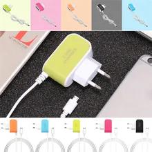 EU Candy Color 3USB Charger 5V 3.1A Intelligent Travel Charger for HTC Android Mobile Phones Charging Port with Micro USB Cable