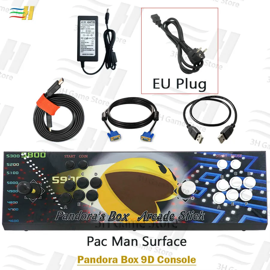 PB9d pacman EU Встроенный ящик Pandora 9d 2500 В 1 аркадная игровая консоль поддержка 3P 4P игры usb можно подключить геймпад подключи и играй Поддержка 3d игры - Цвет: PB9d pacman EU