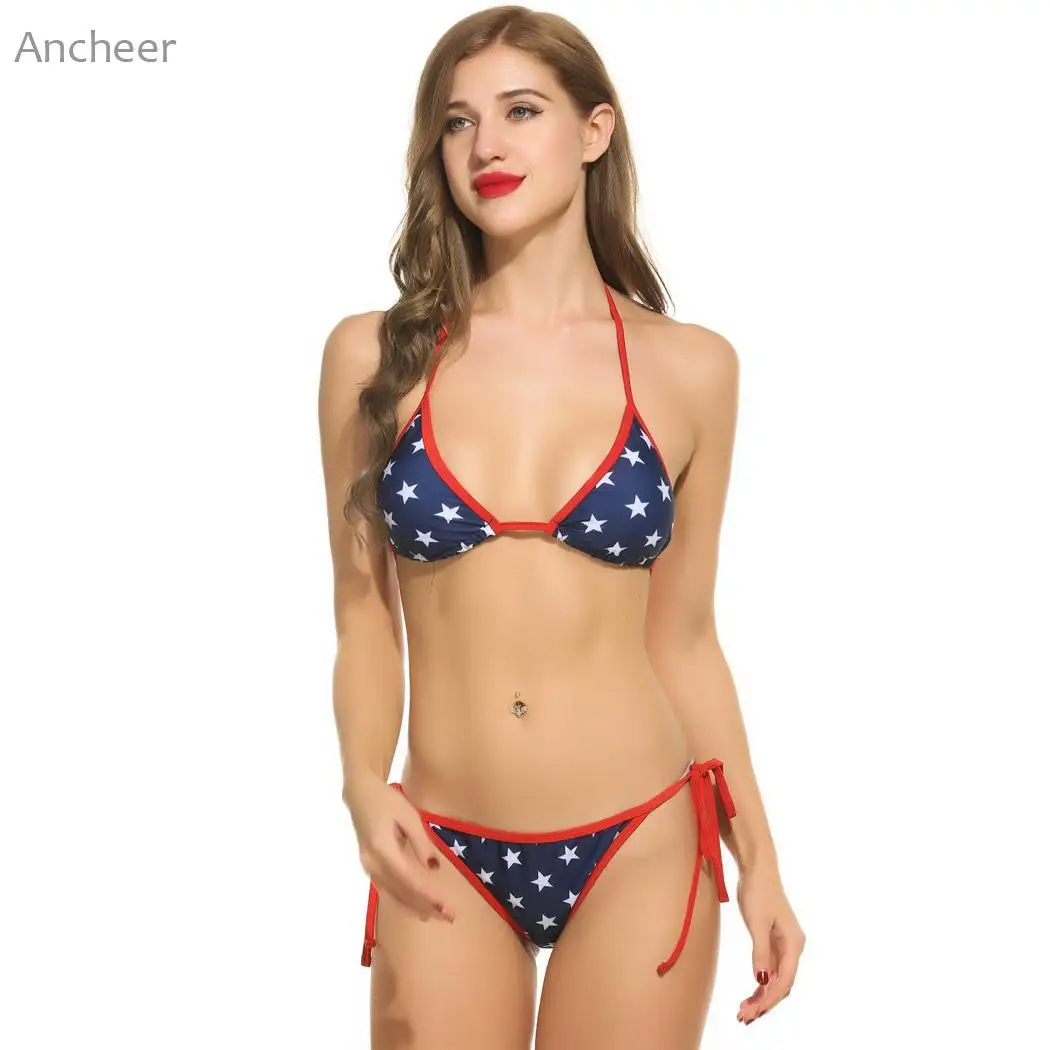 

Summer Swimming Suit Halter Lace Up Padded Star Pattern Bikini Set Women's Bathing Suit Swimwear