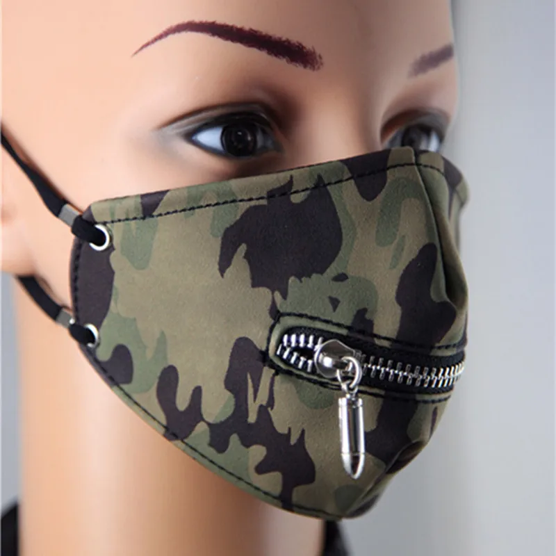 

2018 New Hanging Ears CS Camouflage Punk Motorcycle PU Leather Mouth Muffle Mask Dust Leash Restraints Wholesale Free Shipping