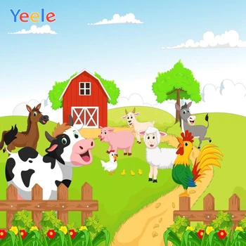 

Yeele Children Birthday Party Photography Backdrops Cartoon Farm Animals Kids Green Photographic Backgrounds For Photo Studio