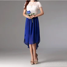 ; коллекция года; женская летняя шифоновая юбка до середины икры с асимметричным подолом сзади; Однотонная юбка с эластичным поясом