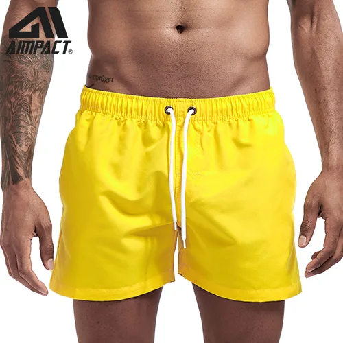 Yellow Aimpact быстросохнущие пляжные шорты для мужчин, летние пляжные шорты для серфинга, мужские шорты для пробежек, пробежек, тренировок, AM2166 - Цвет: Yellow