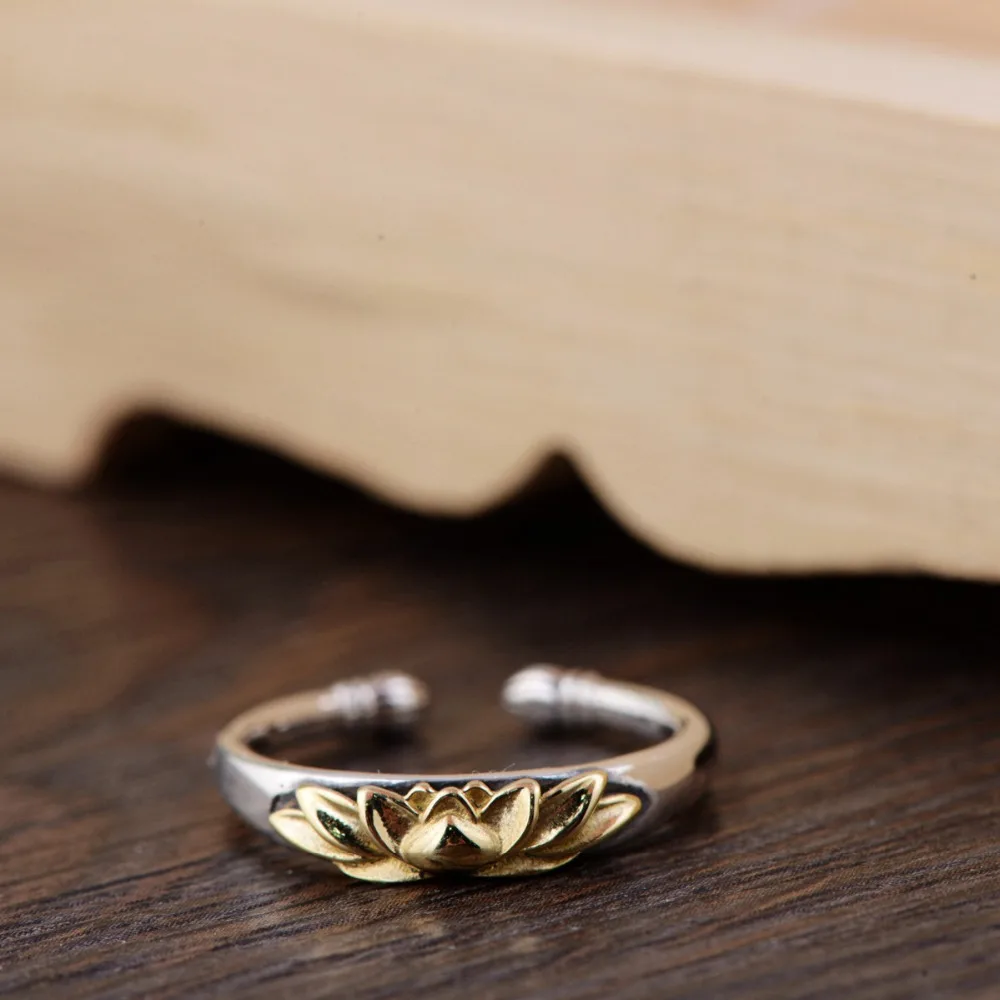 BALMORA 925 пробы серебряный и золотой Лотос цветок открытый укладки кольца для женщин леди простой себе ювелирные изделия