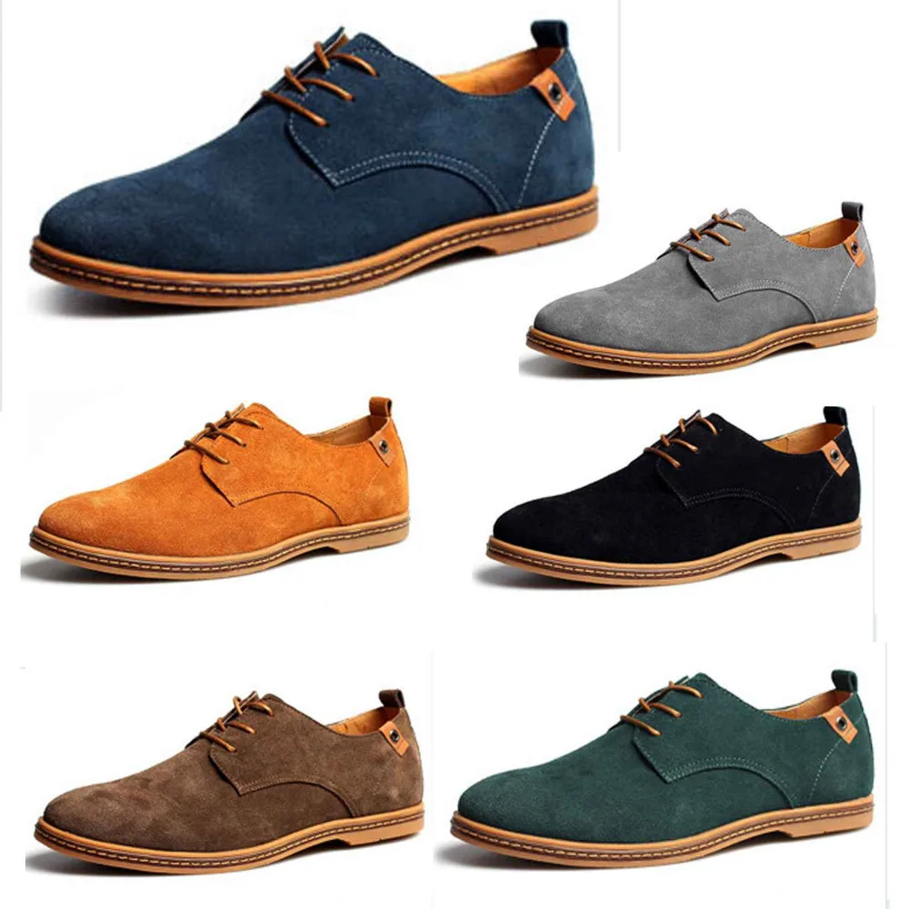 New Men Suede Leather Oxford Fashion Sneakers Flats Man Shoes Lace Up