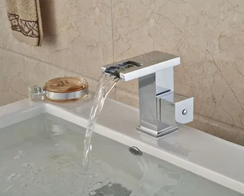 

Contemporary Waterfall Spout Basin Faucet Single Handle Bathroom Vessel Mixer Tap Chrome Finished
