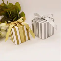 Распродажа 200 шт Серебряный/золотой полосой Подарочная коробка конфет подарочные коробки коробка для свадьбы или «нулевого дня рождения»