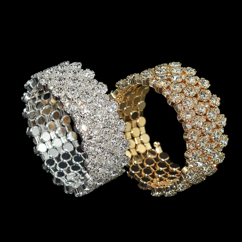 Multi-layer Full Drill Arm Around Bracelets Bangles Women Wedding Gift Gold Silver Plated Rhinestone Bangles Jewelry