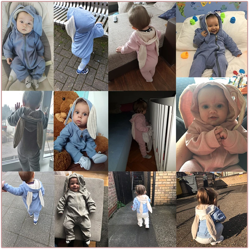 Wonderful Zipper Full Sleeves Bunny Ear Hooded Baby Jumpsuit