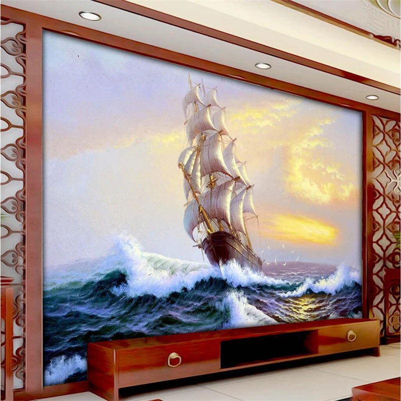 

The living room TV background wall mural wallpaper sailing waves 3D custom wallpaper large mural painting,papel de parede