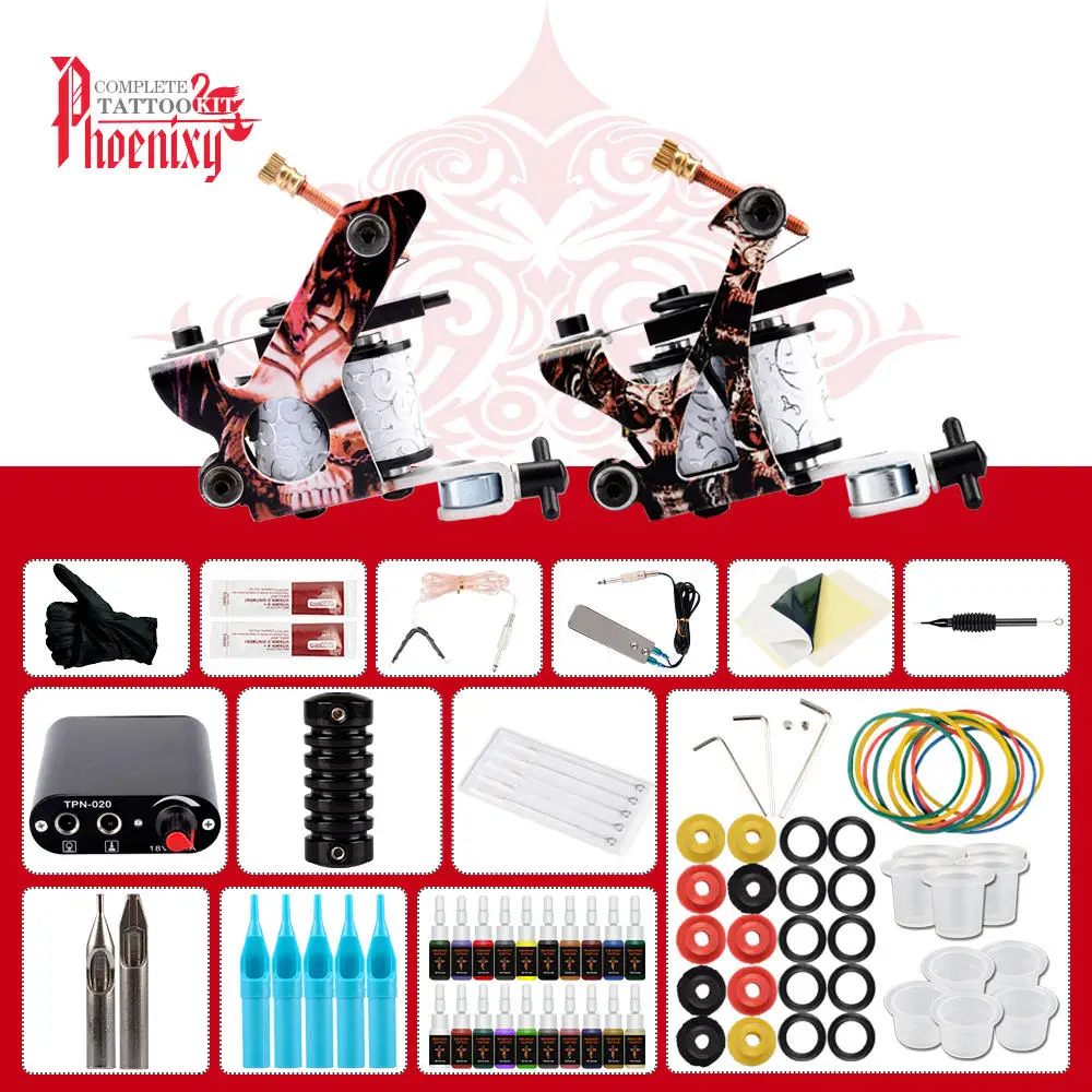 

Tattoo Kit Professional 2 Tattoo Machine Set Black Power Supply Tattoo Inks Set Body Art Tattoo Supplies Permanent Makeup
