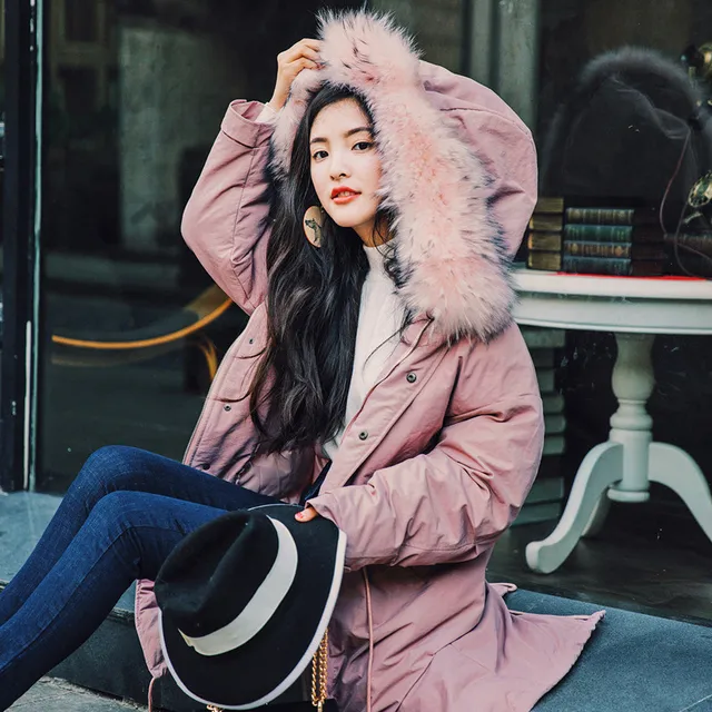 Cheap Oversized Coats Large Fur Collar Winter Jacket Women Hooded Women Coats Wadded Cotton Jacket Female Winter Parka Outwear C2718