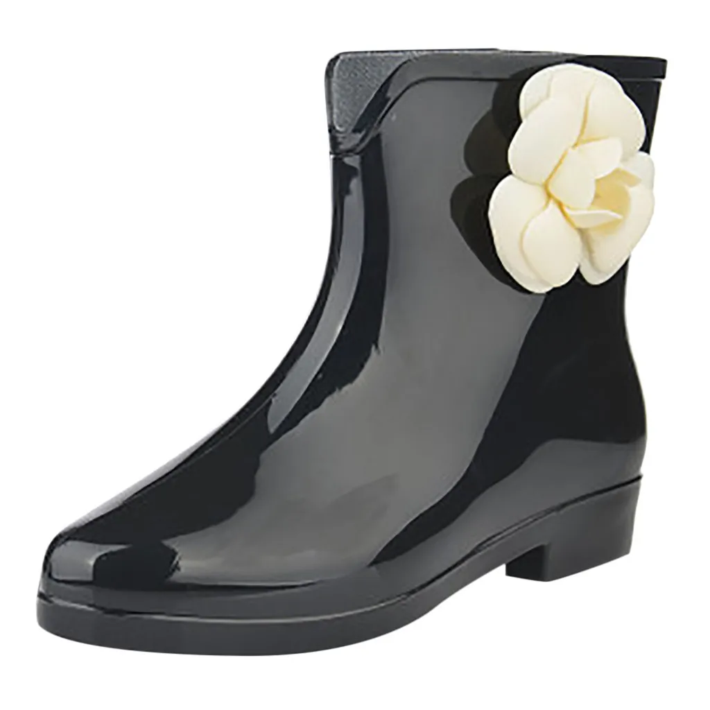 

Women Flower Bowtie Spring Ankle Boot Winter Rain Boots Female Waterproof Solid Rubber Platform Baby Rain Shoes Ladies Footwear