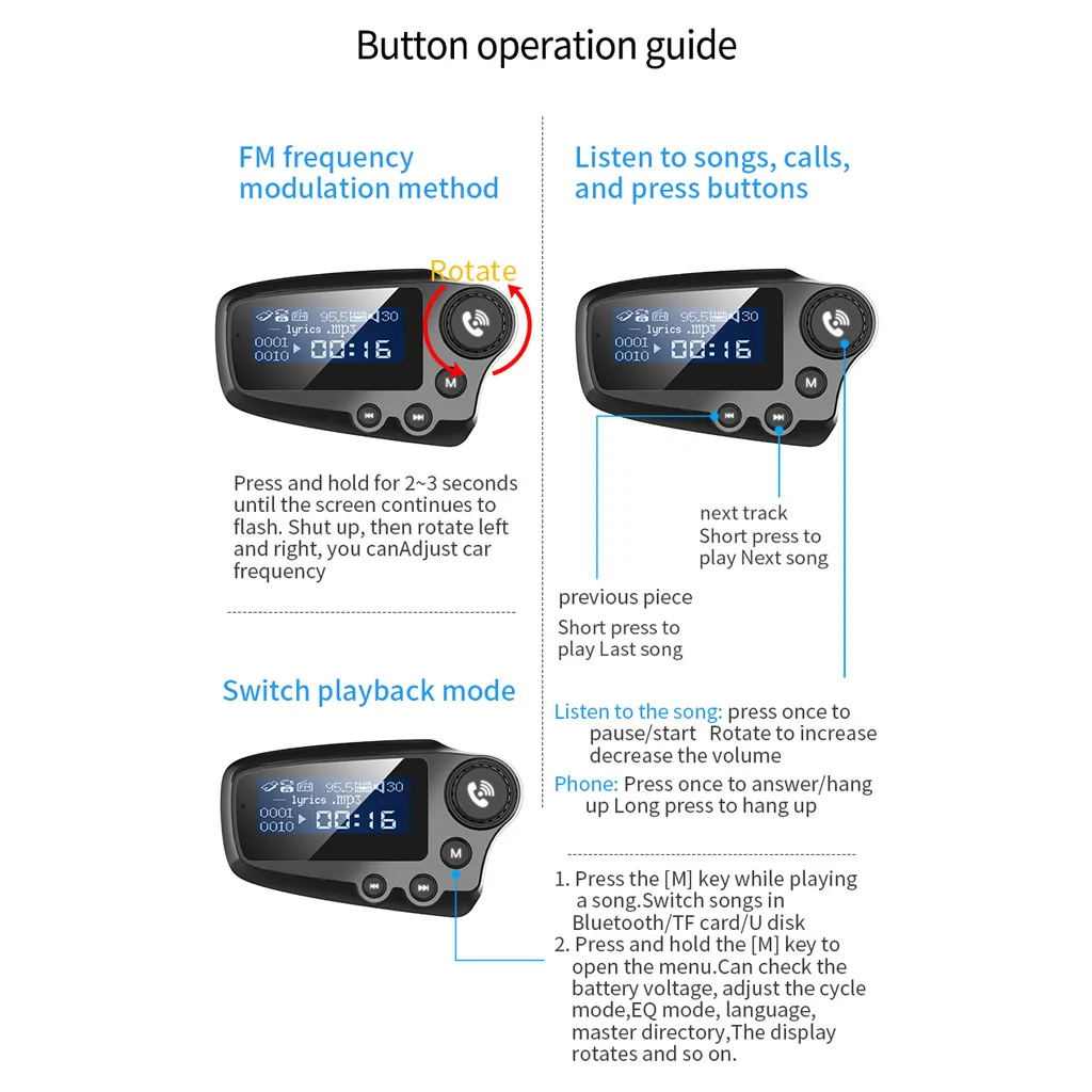 Комплект автомобильного зарядного устройства Bluetooth fm-передатчик модулятор переходник для автомобиля 3 USB порт aux порт QC3.0 tf-карта с экраном 1,8 дюйма