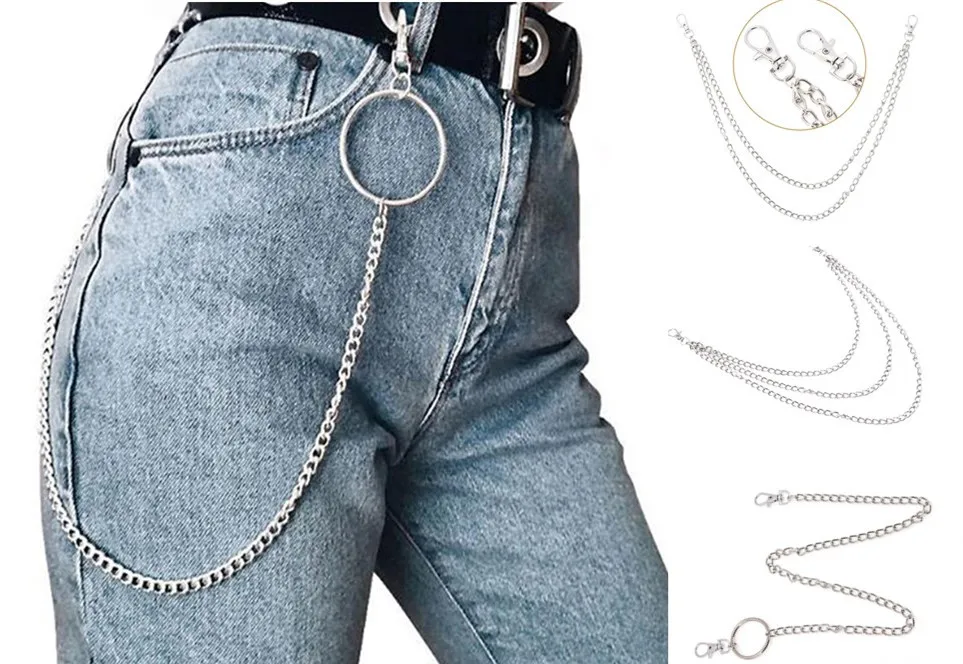 

1Layer/2Layer/3Layer Rock Punk Hook Trousers Pant Waist Link Belt Chain Metal Wallet Silver Chain Fashion Men Jewelry