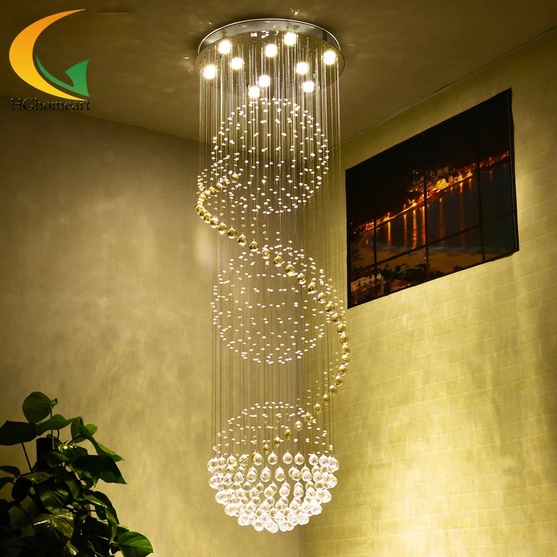 

E27 Fashion Crystal chandelier double staircase hall villa union staircase chandelier hanging lamp long stairs lamps