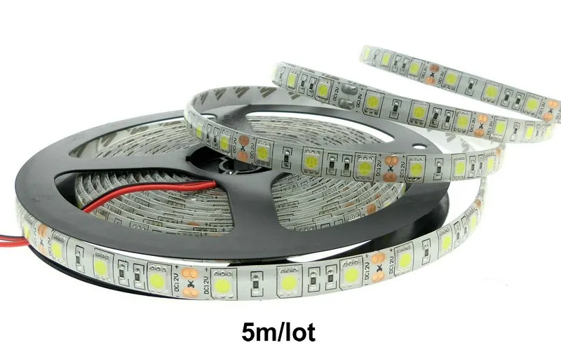 Светодиодная лента 5050 SMD 5 м 60 светодиодный s/m красный/зеленый/желтый/синий/белый/теплый белый/розовый/RGB/UV Белый PCB Гибкий Светодиодный светлая светодиодная полоса 12 В