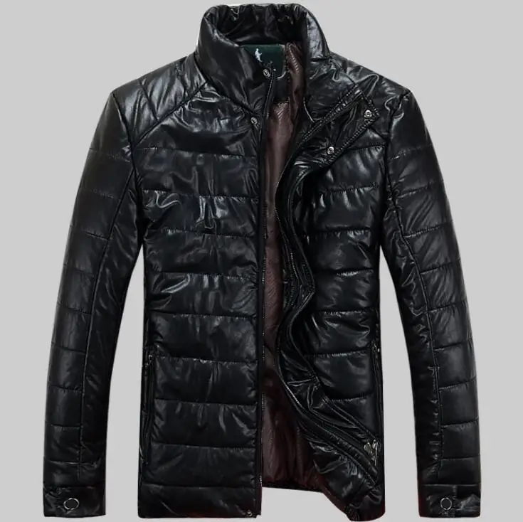 Хит, брендовая мужская кожаная куртка, мужское теплое пальто, черная верхняя одежда, мужские зимние пальто, куртки со стоячим воротником, Мужская облегающая одежда, S-4XL