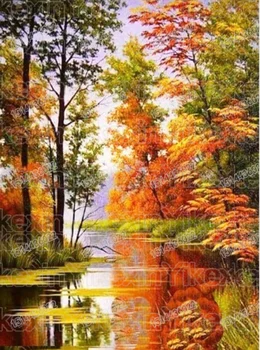 

Full Diamond Painting circular Resin Drill 5D Diamond Embroidery Sale Trees Diamond Landscape Autumn Scenery Factory Direct