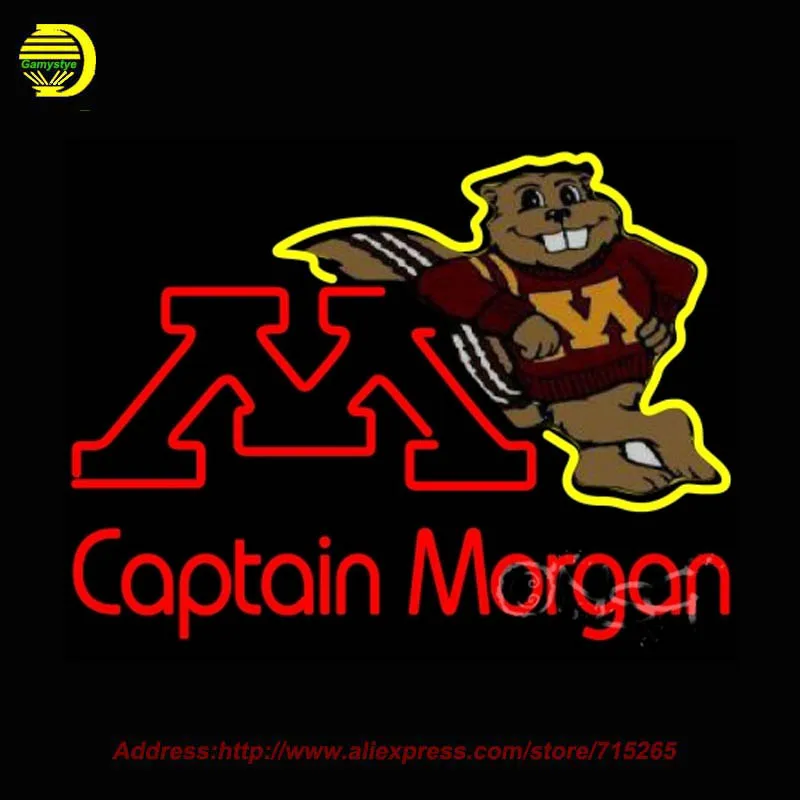 Image Neon Sign Captain Morgan Minnesota Golden Gophers Hockey Glass Tube Handcrafted Free Design Recreation Room Iconic Sign 31x24