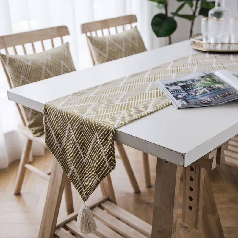

Nordic Jacquard Geometric Table Runner Modern Coffee Table Flag With Tassels Tablecloth Cabinet Cabinet Table Runner